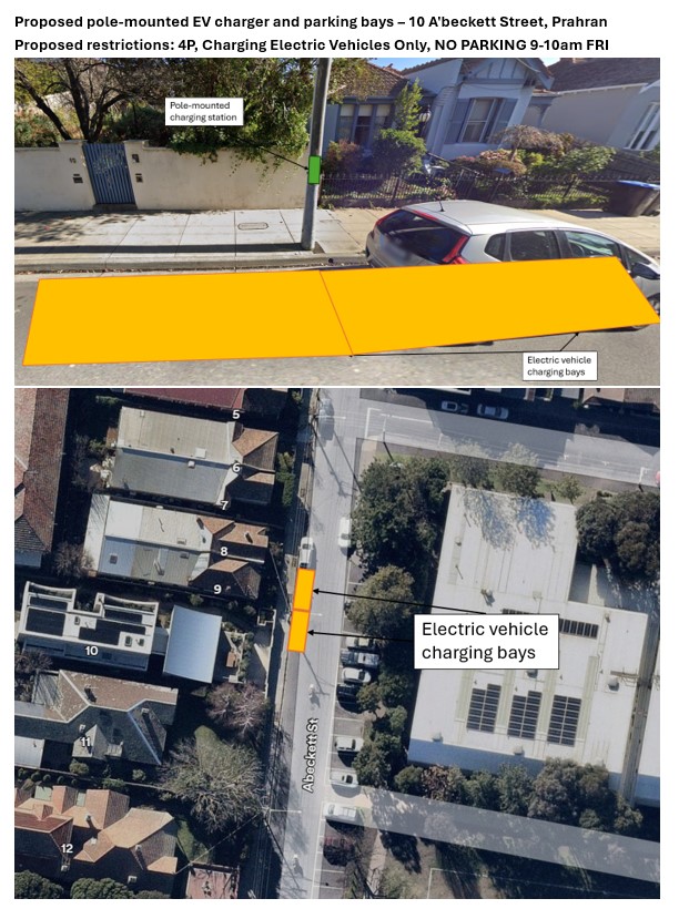 Detailed map of the EV charger trial specific to A'beckett Street - Prahran