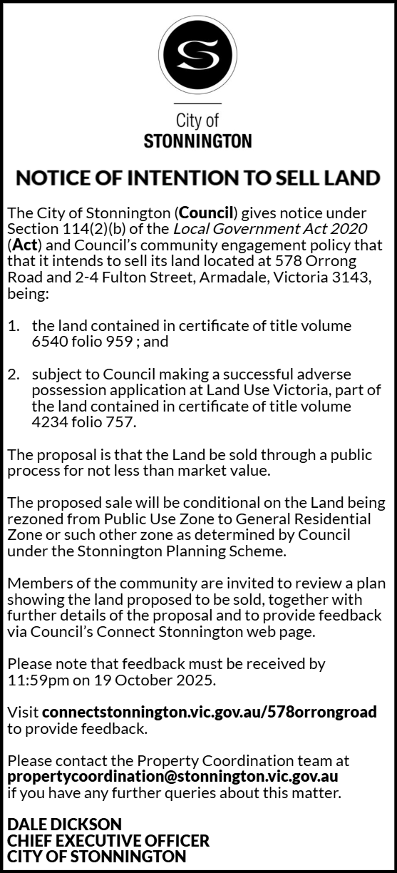 Public Notice of Intention to Sell Land
