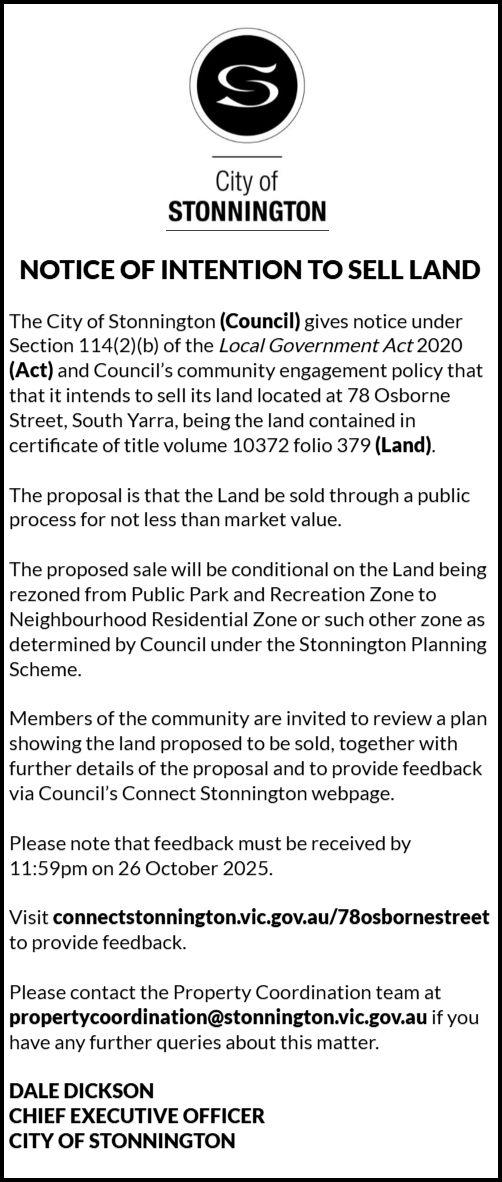 Public Notice of Intention to Sell